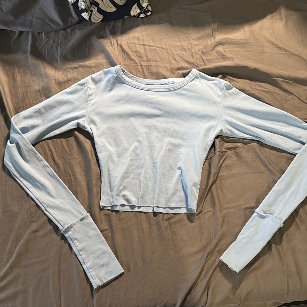 Sky Blue Long Sleeve Crop Top